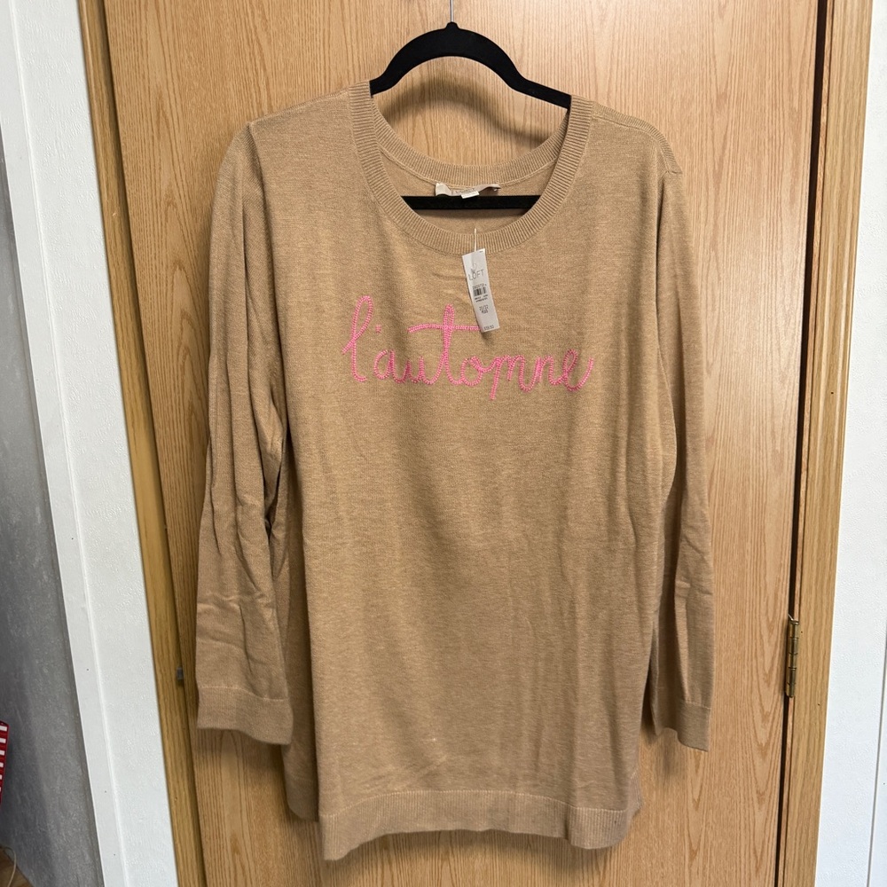 LOFT Camel Knit with Pink Detailing